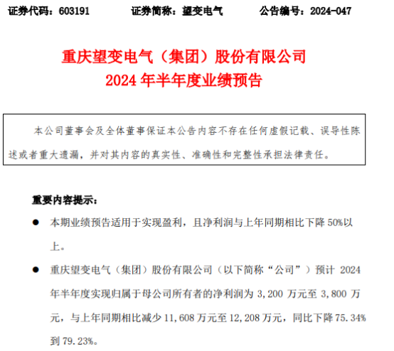 望變電氣2024年上半年預計凈利3200萬-3800萬取向硅鋼產品銷售單價降幅較大(圖1)